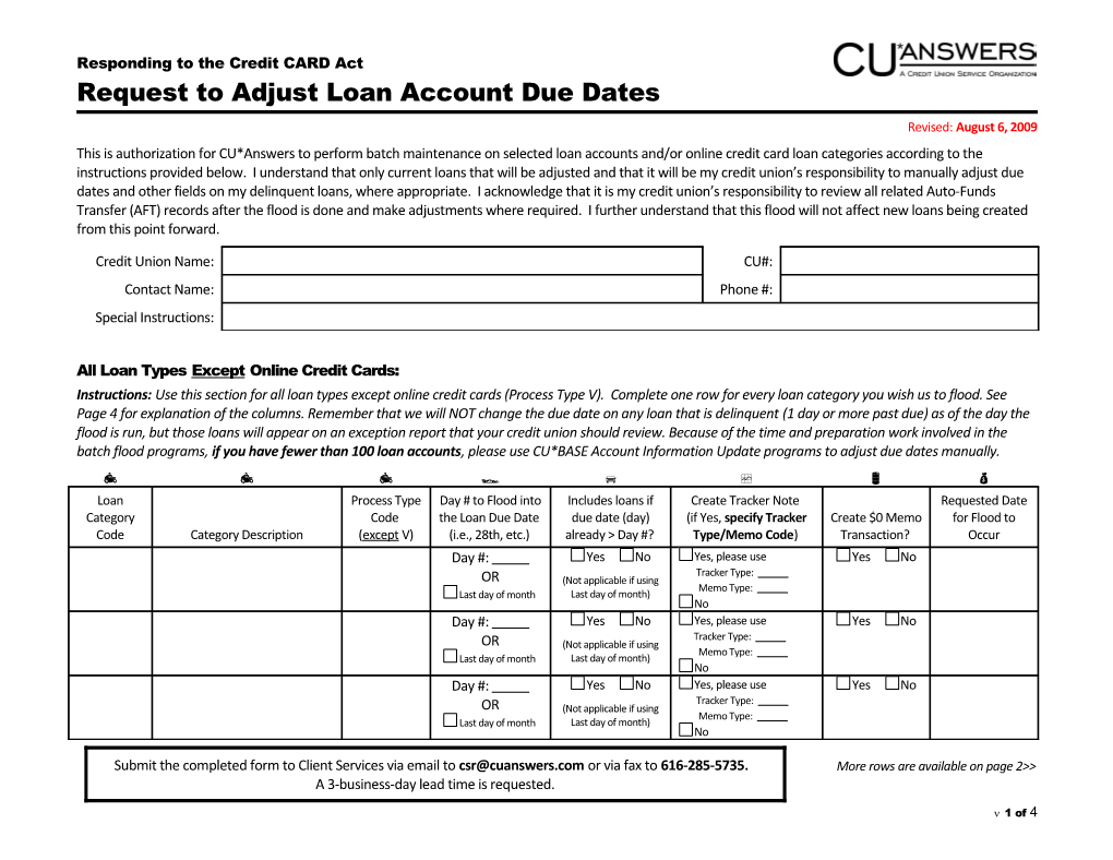 Request to Adjust Loan Account Due Dates