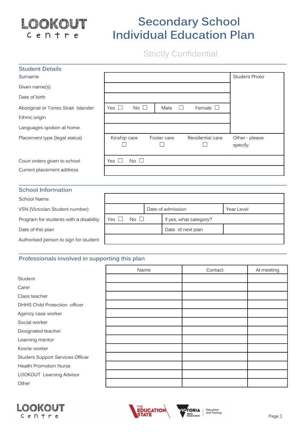 IEP Template for Secondary Schools