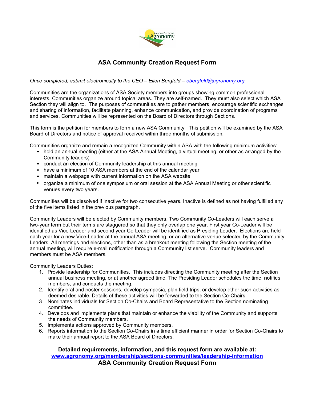 ASA Community Creation Request Form