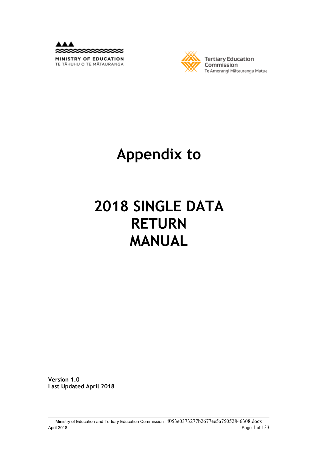 Ministry of Education - Single Data Return Manual Appendices 2018