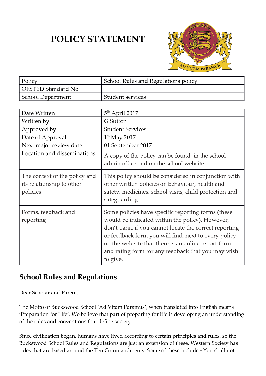 School Rules and Regulations
