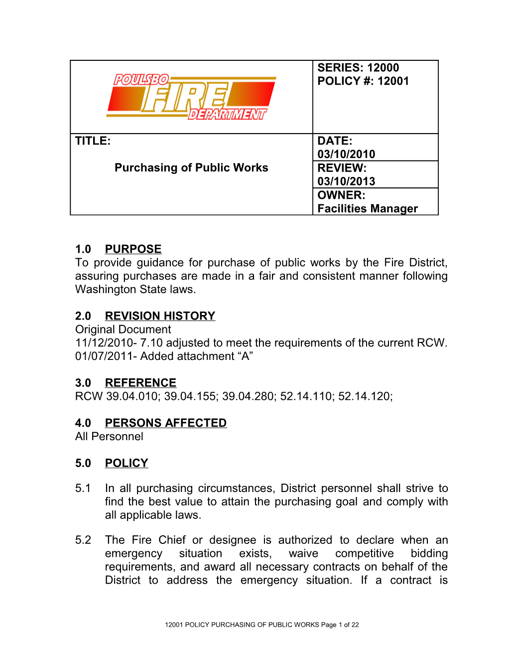 11/12/2010- 7.10 Adjusted to Meet the Requirements of the Current RCW