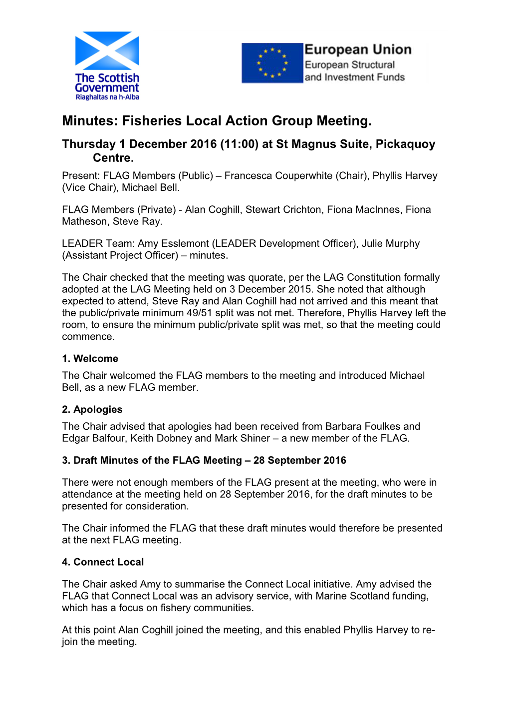 Minutes: Fisheries Local Action Group Meeting