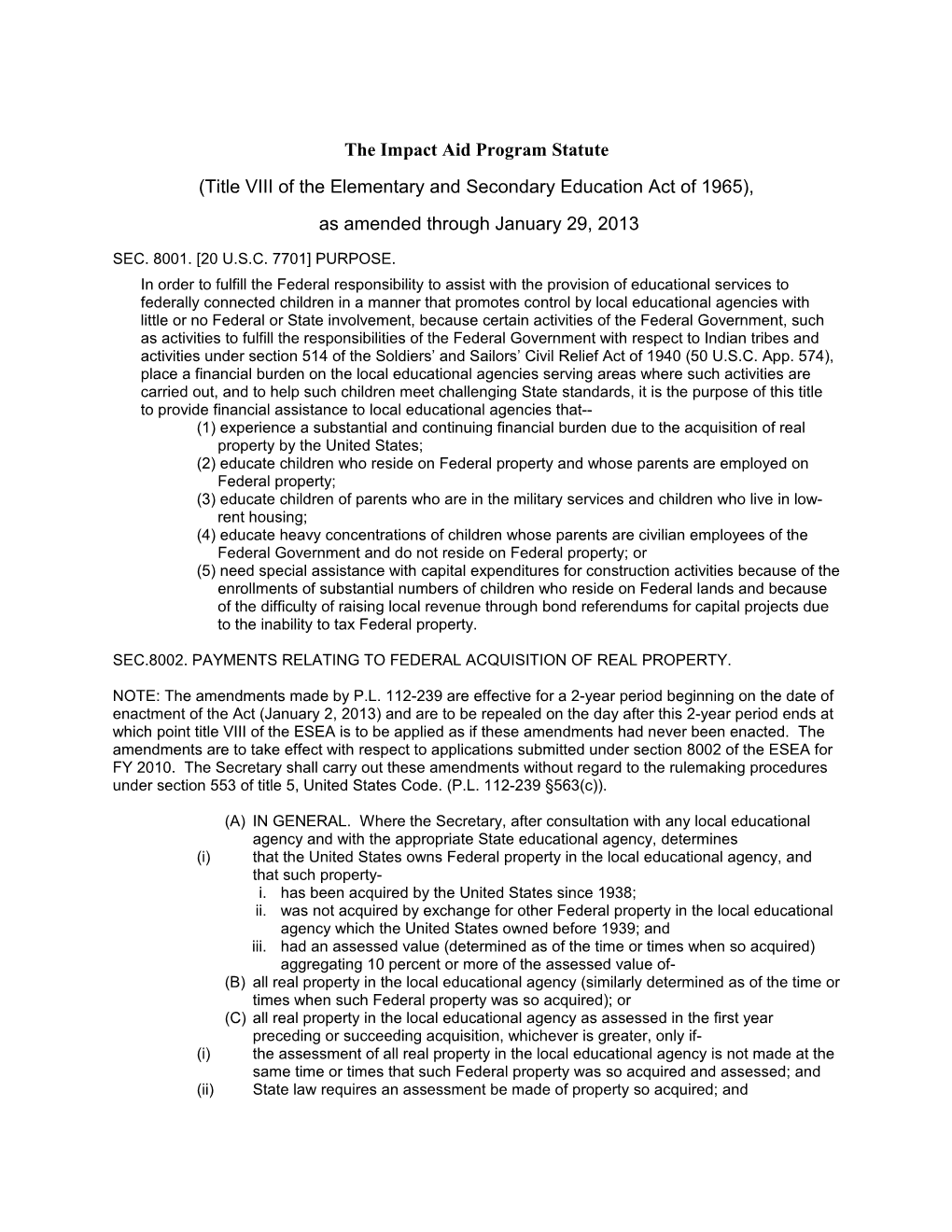 TITLE VIII IMPACT AID Updated Legislation (MS Word)