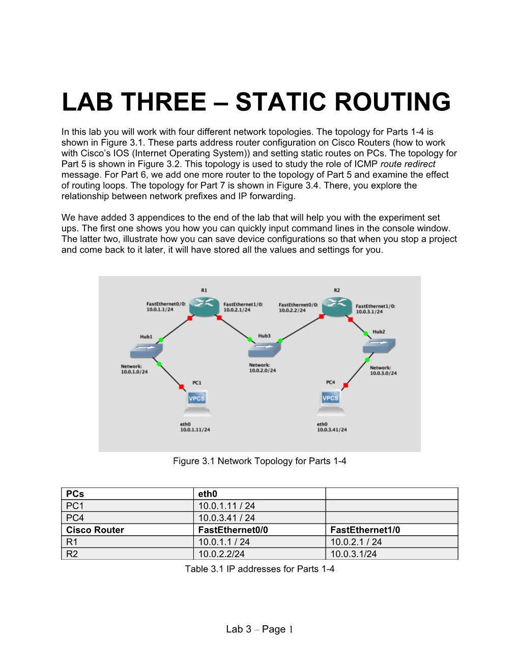 Lab Three Static Routing