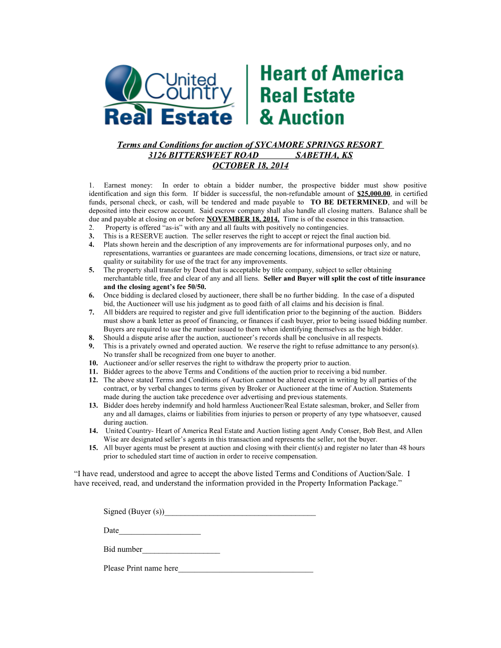 Terms and Conditions for Real Estate Auction