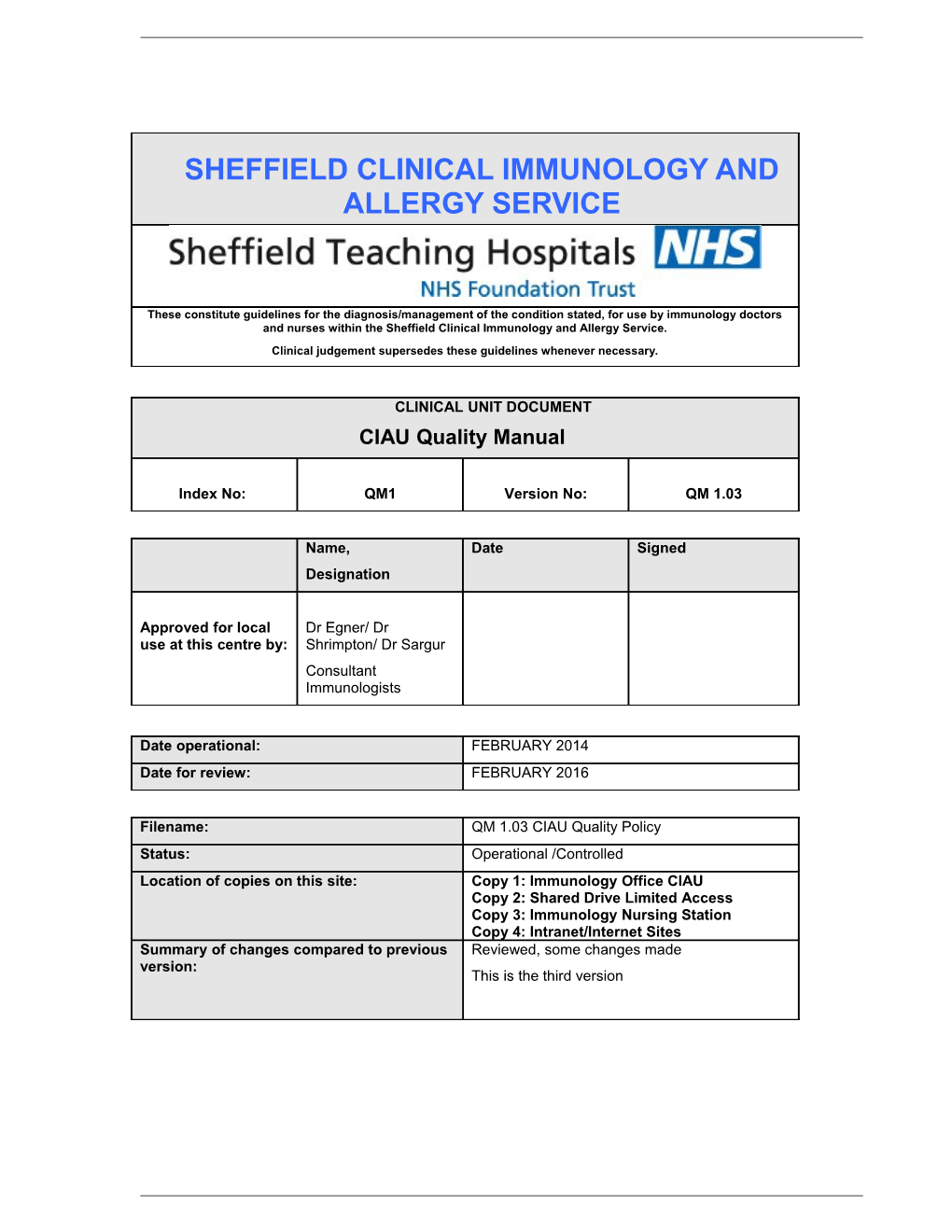 Sheffield Clinical Immunology and Allergy Service