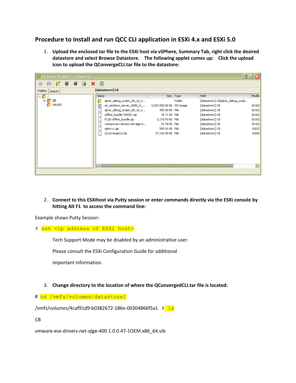 Procedure to Install and Run QCC CLI Application in Esxi 4.X and Esxi 5.0