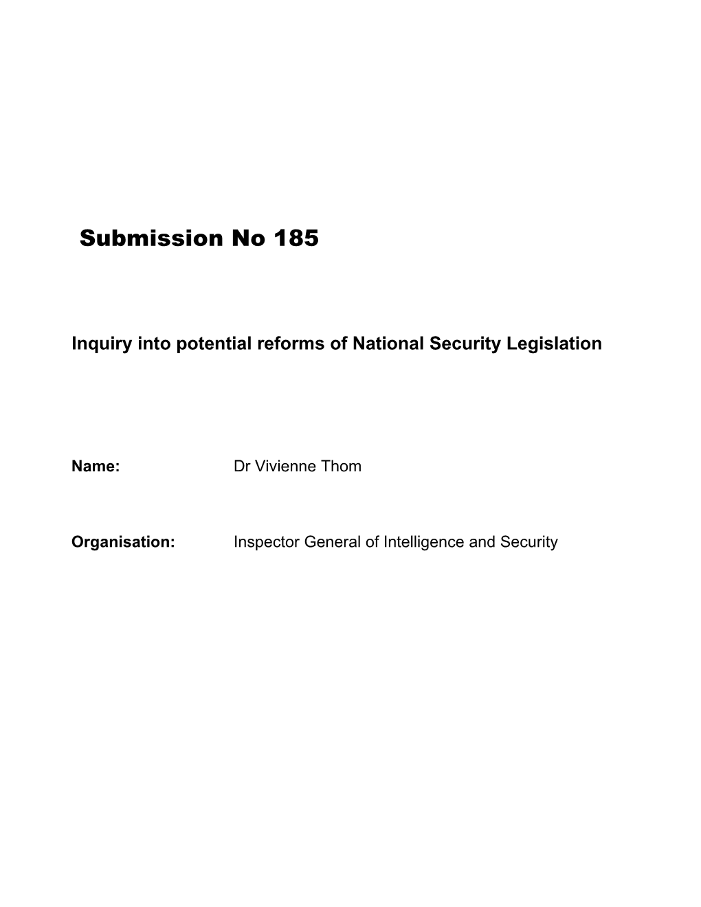 Submission to the Parliamentary Joint Committee on Intelligence and Security