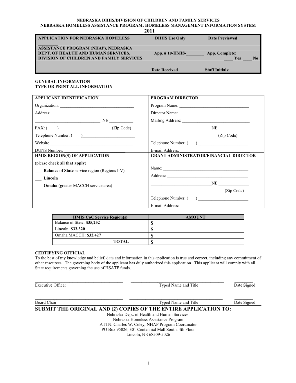 Application For Nebraska Homeless