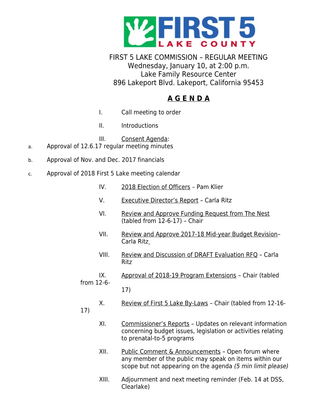 First 5 Lake Commission Regular Meeting s1