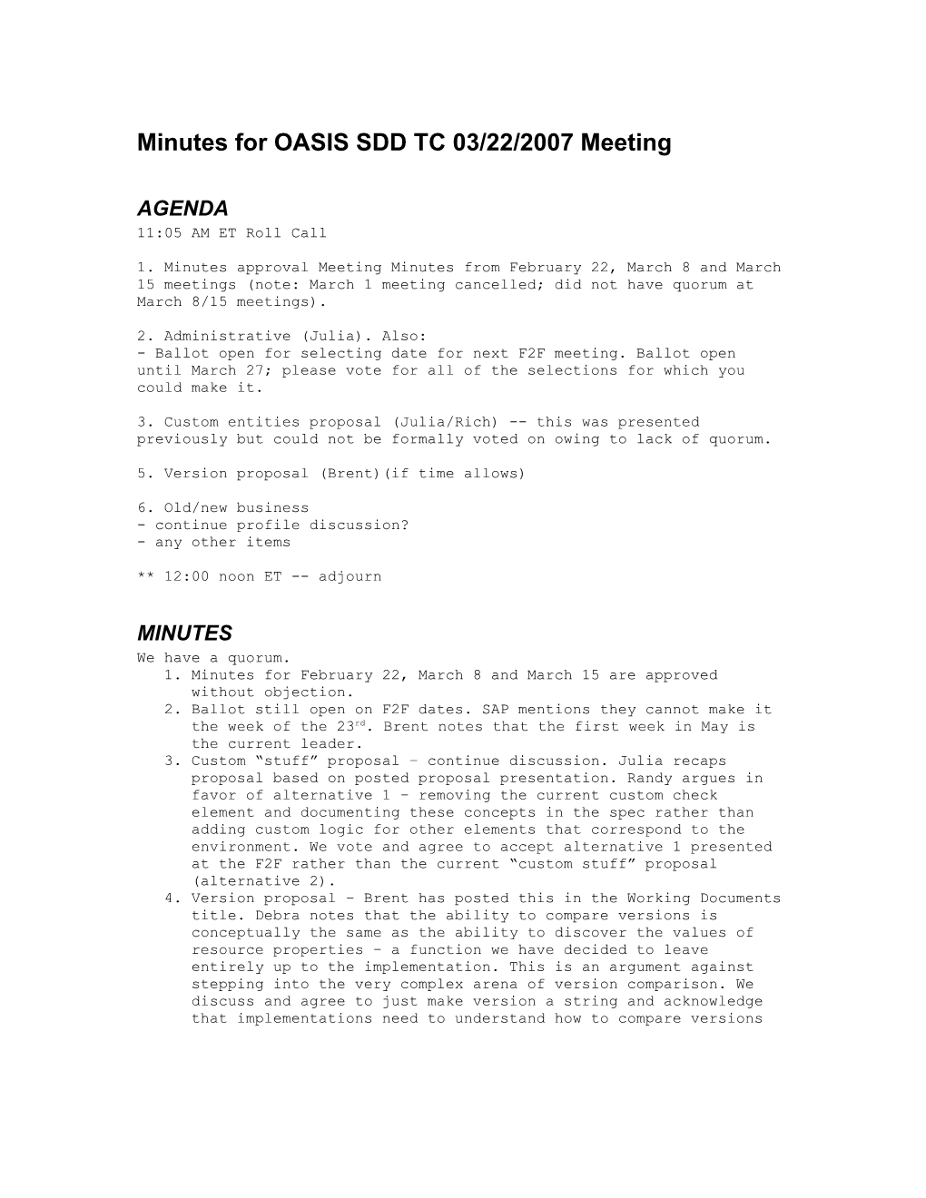 Meeting Minutes For OASIS SDD TC 01/06/2005 Meeting