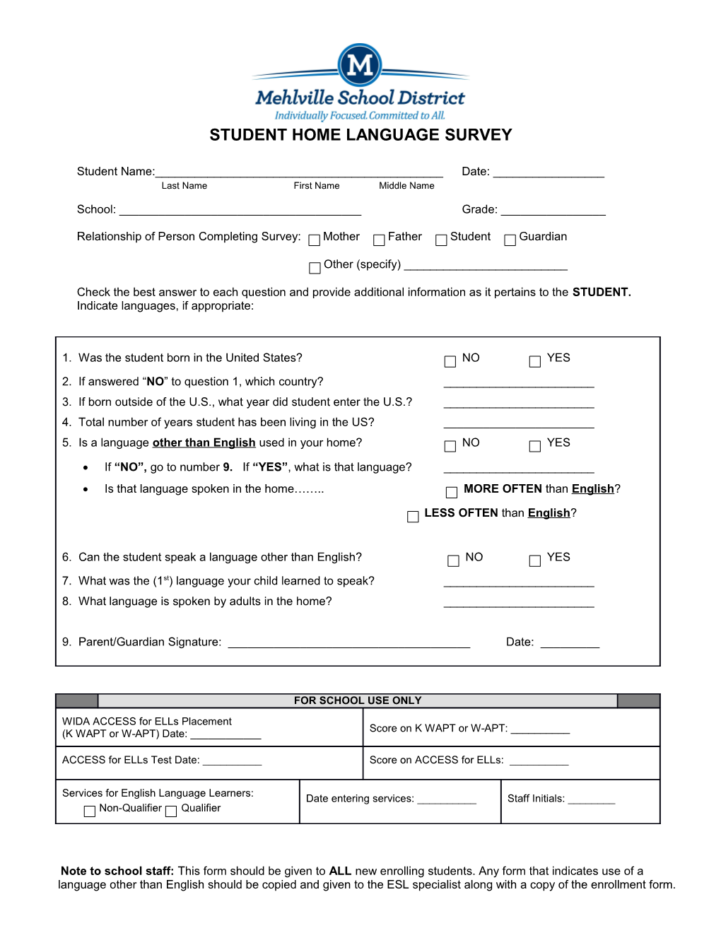 Student Home Language Survey
