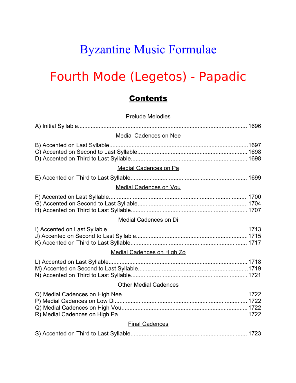 Byzantine Music Formulae