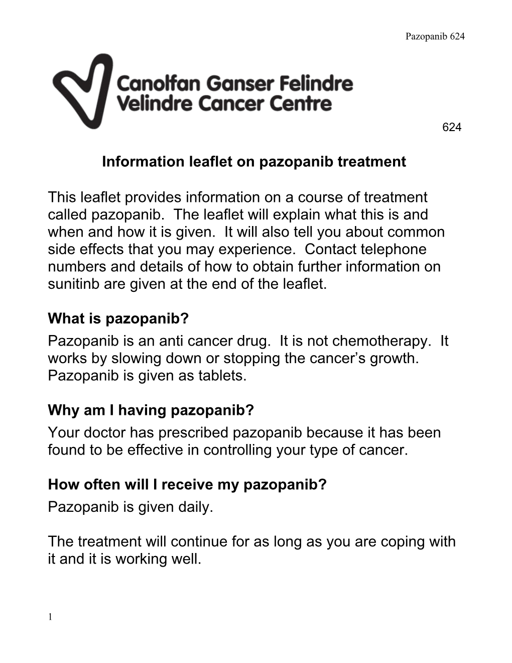 Information Leaflet on Pazopanib Treatment