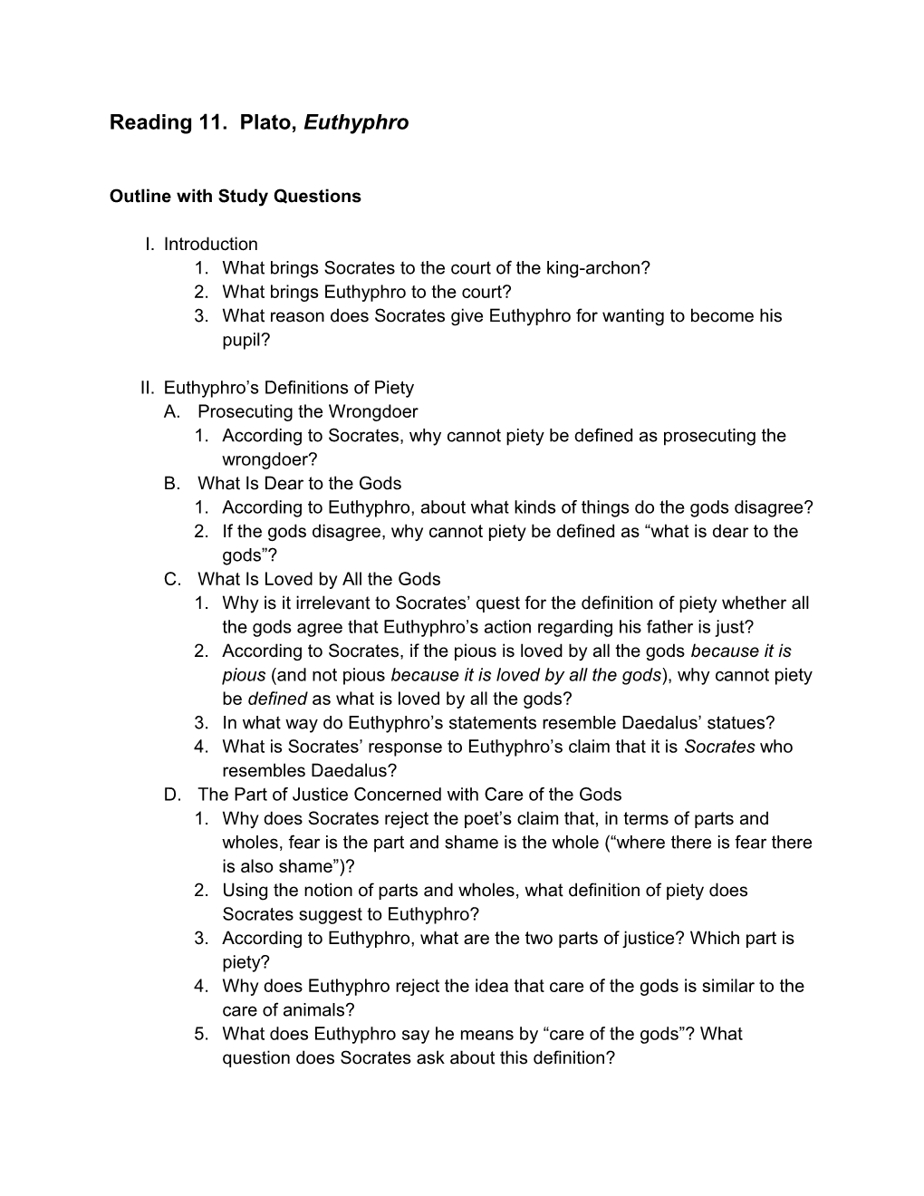 Outline with Study Questions