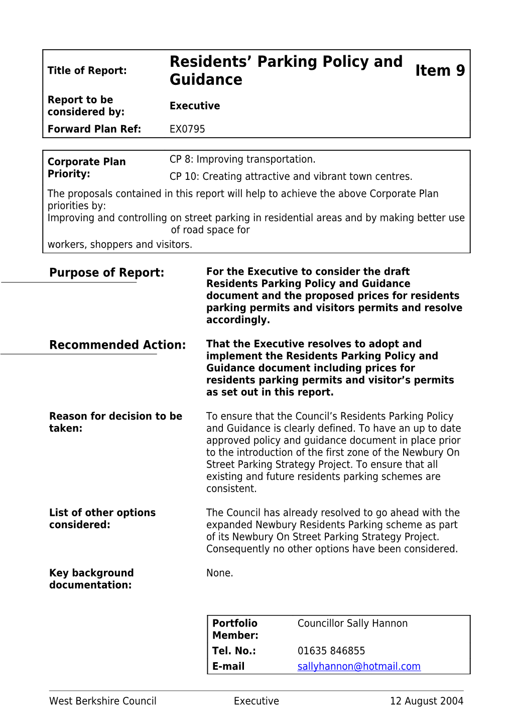 Report Format for Select Committee Meetings s1