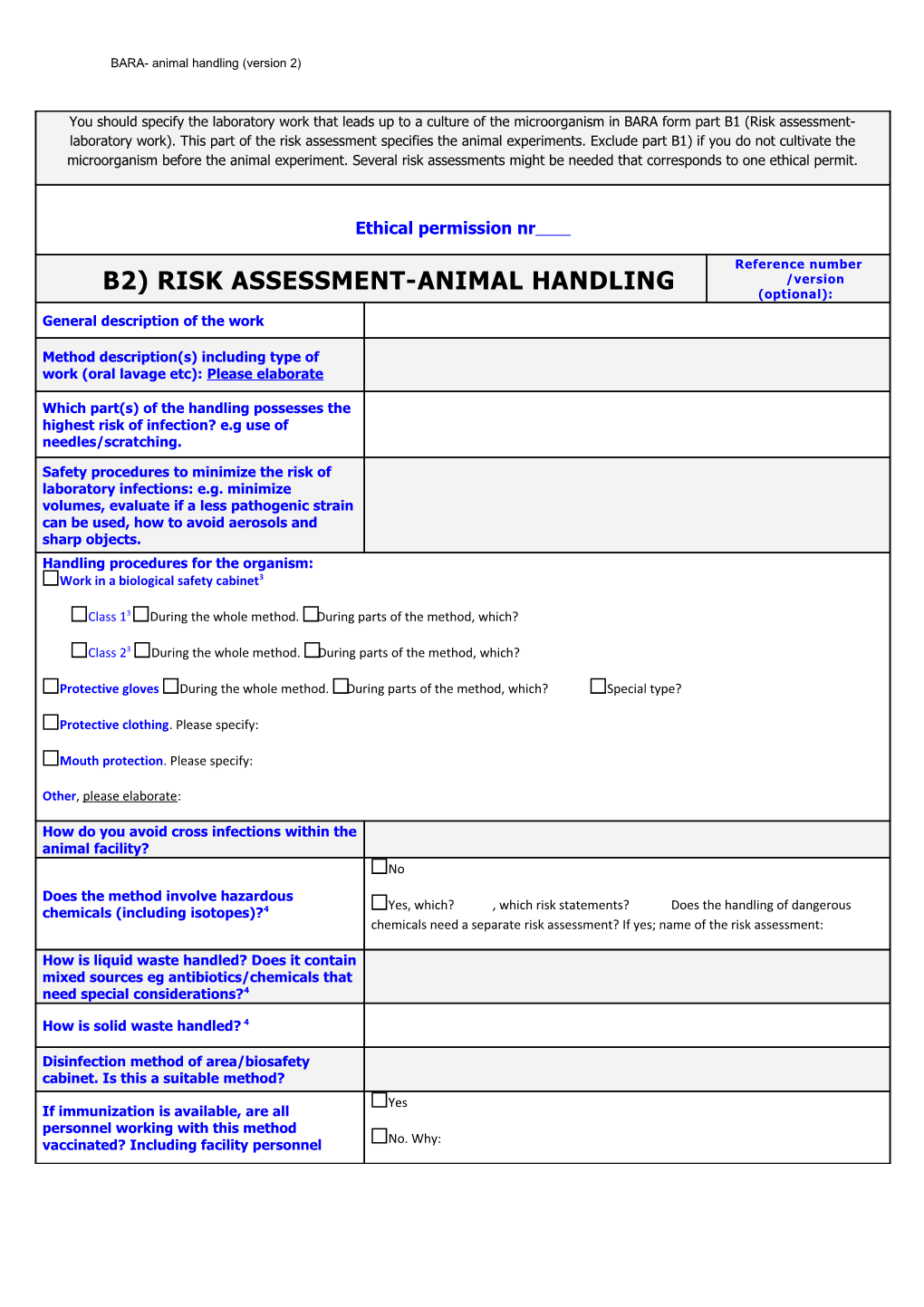 B2) Risk Assessment-Animal Handling