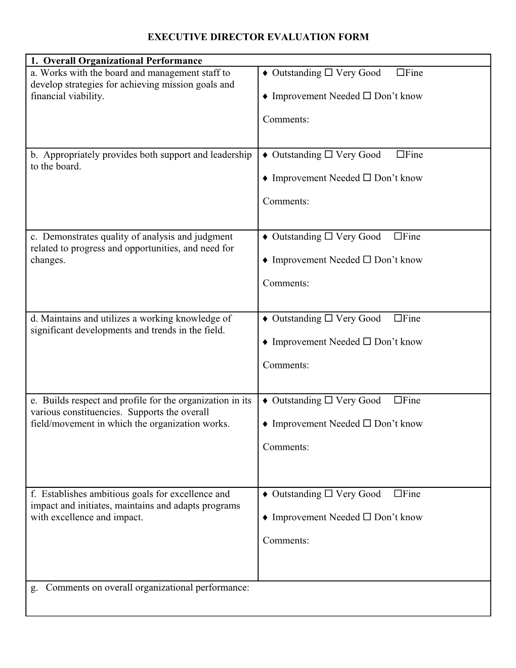 Executive Director Evaluation Form