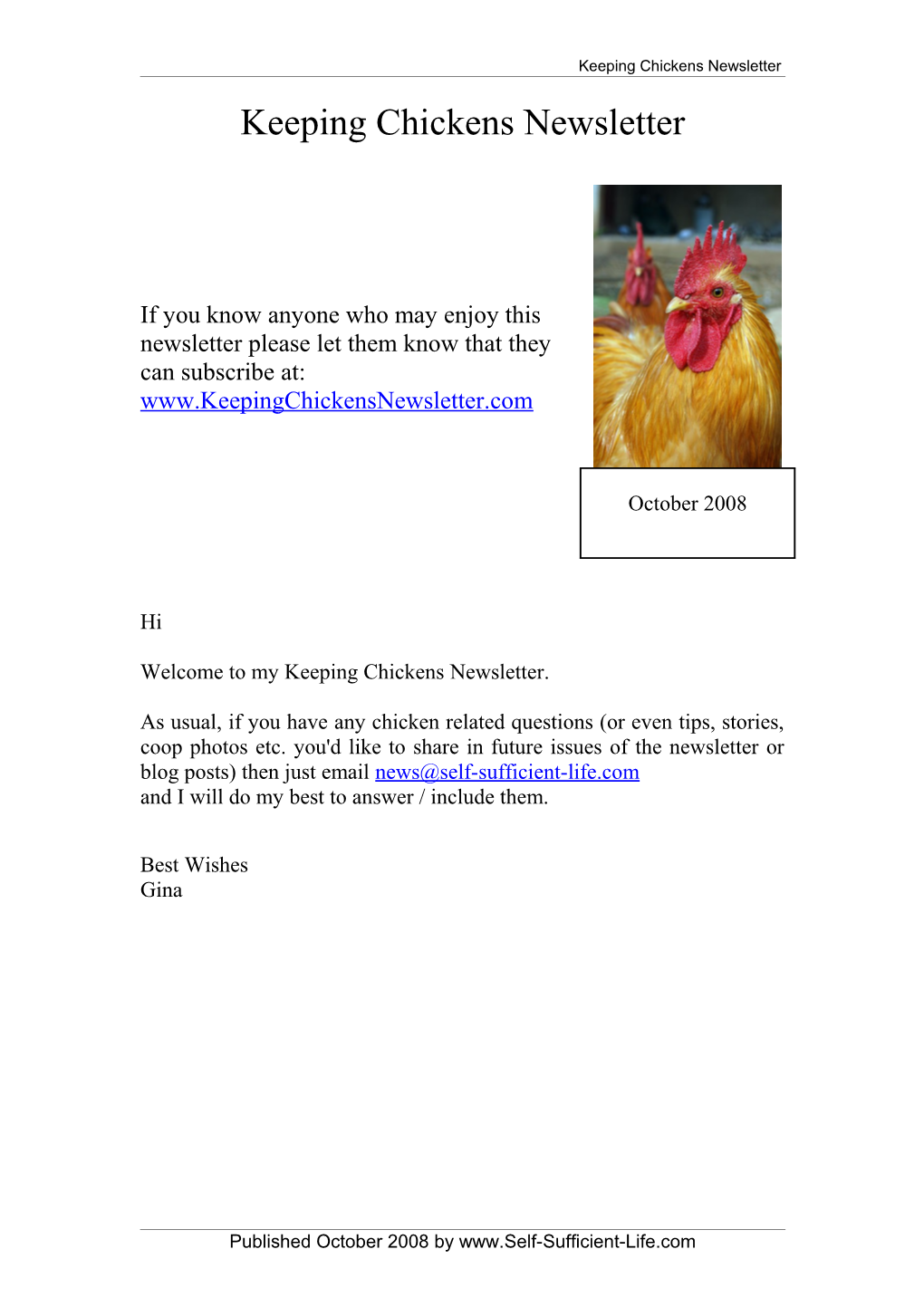 Welcome to My Keeping Chickens Newsletter