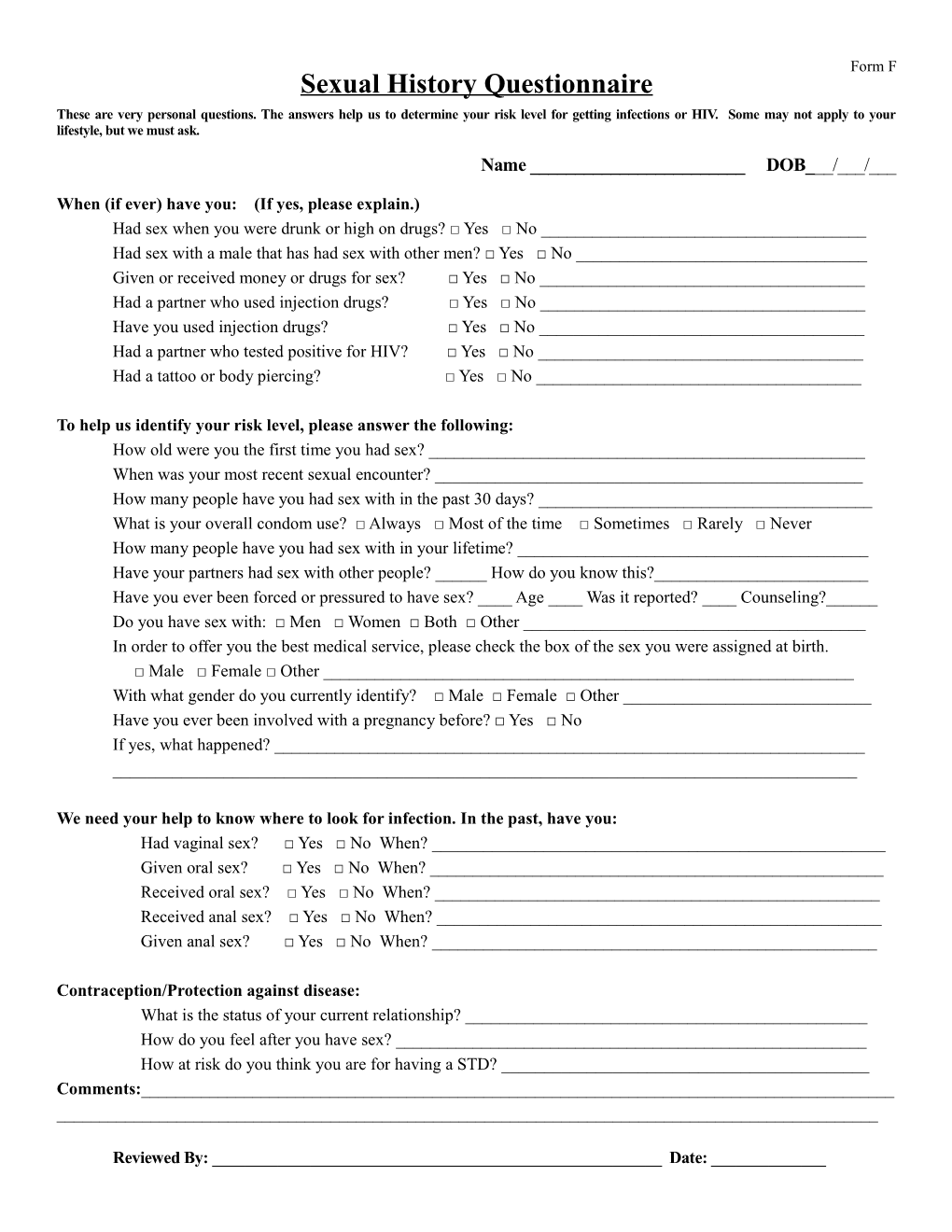 Sexual History Questionnaire