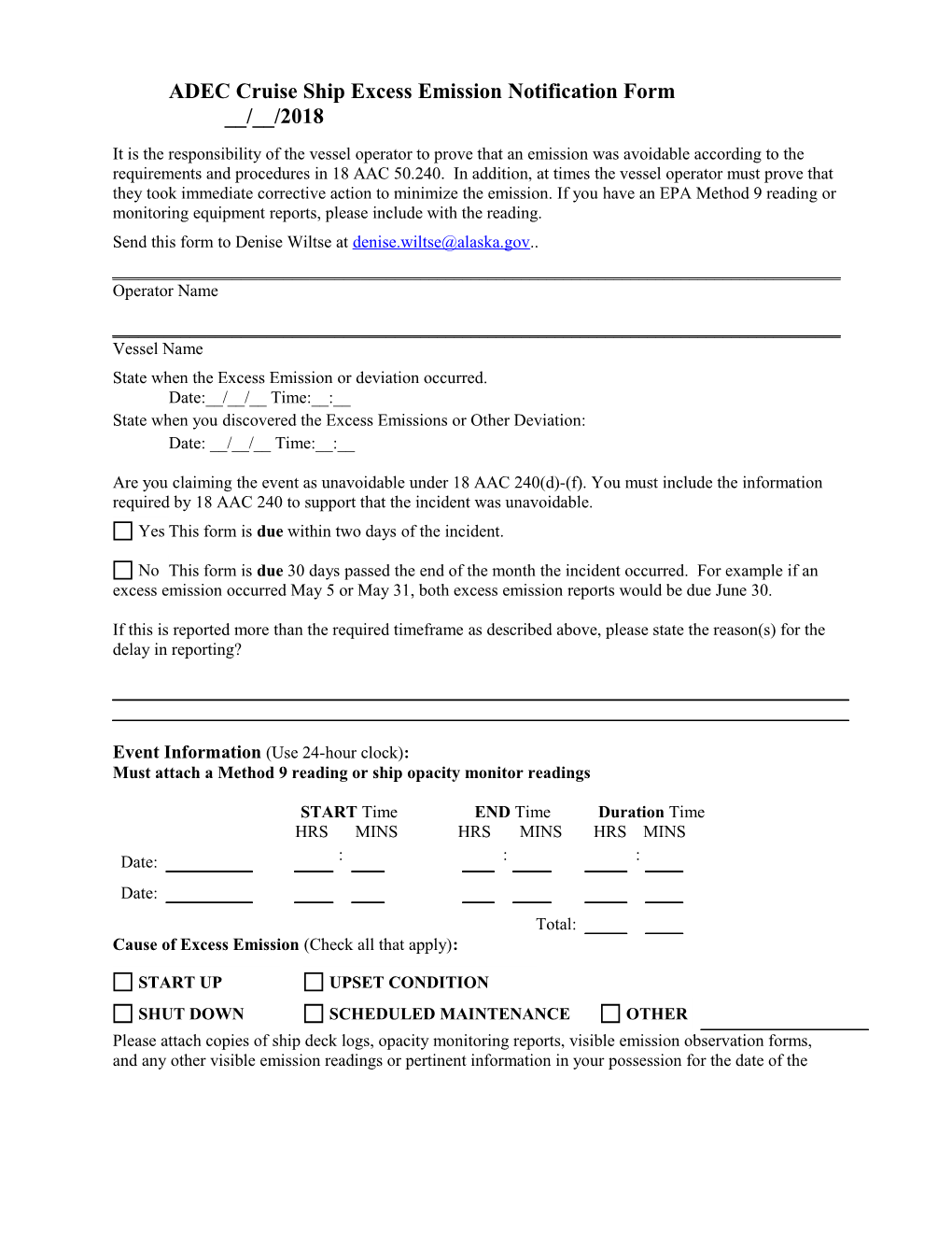 ADEC Cruise Ship Excess Emission Notification Form