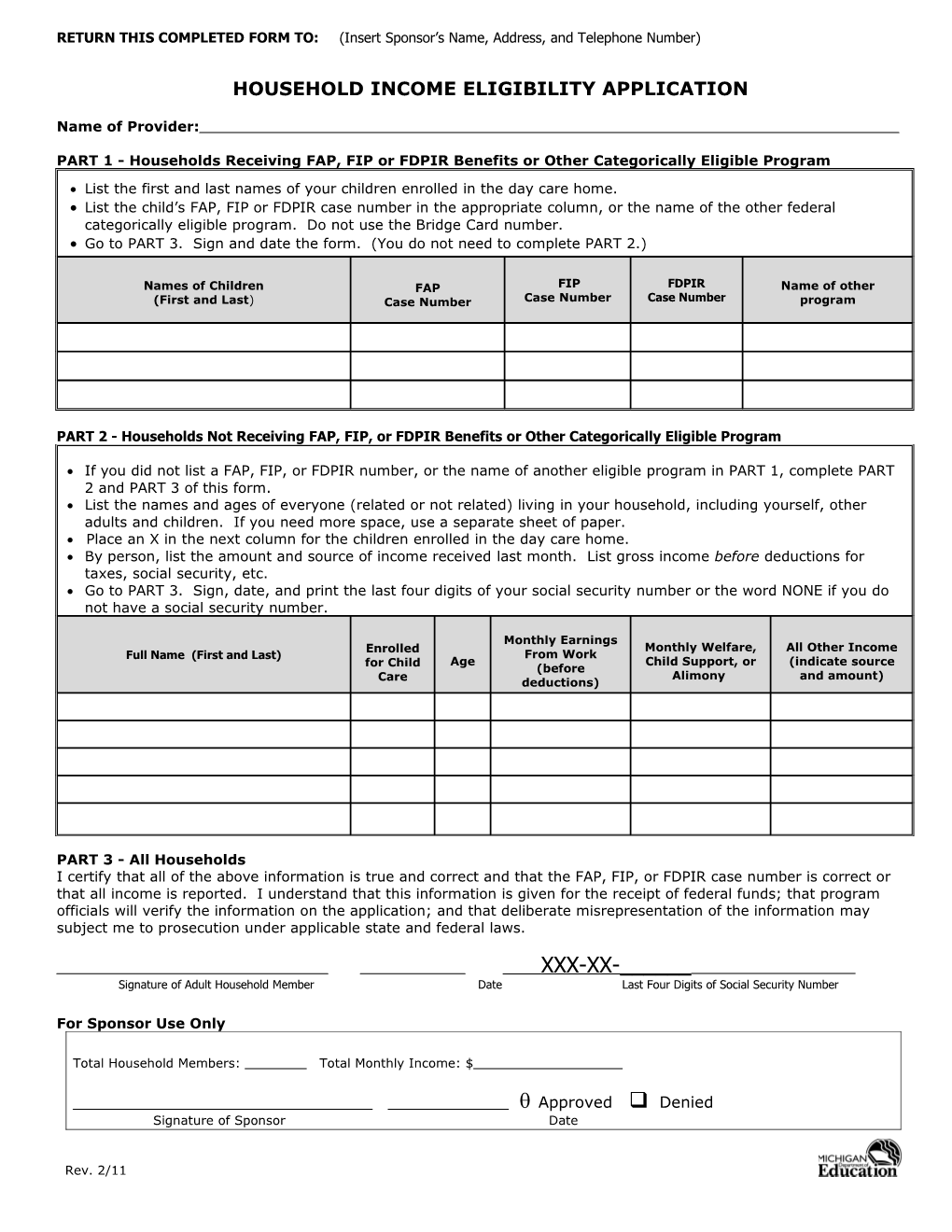 Household Income Eligibility Application