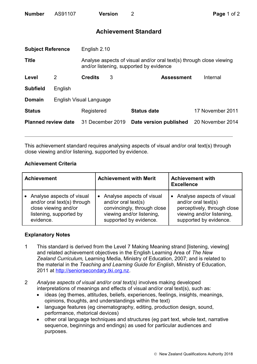 91107 Analyse Aspects of Visual And/Or Oral Text(S) Through Close Viewing And/Or Listening