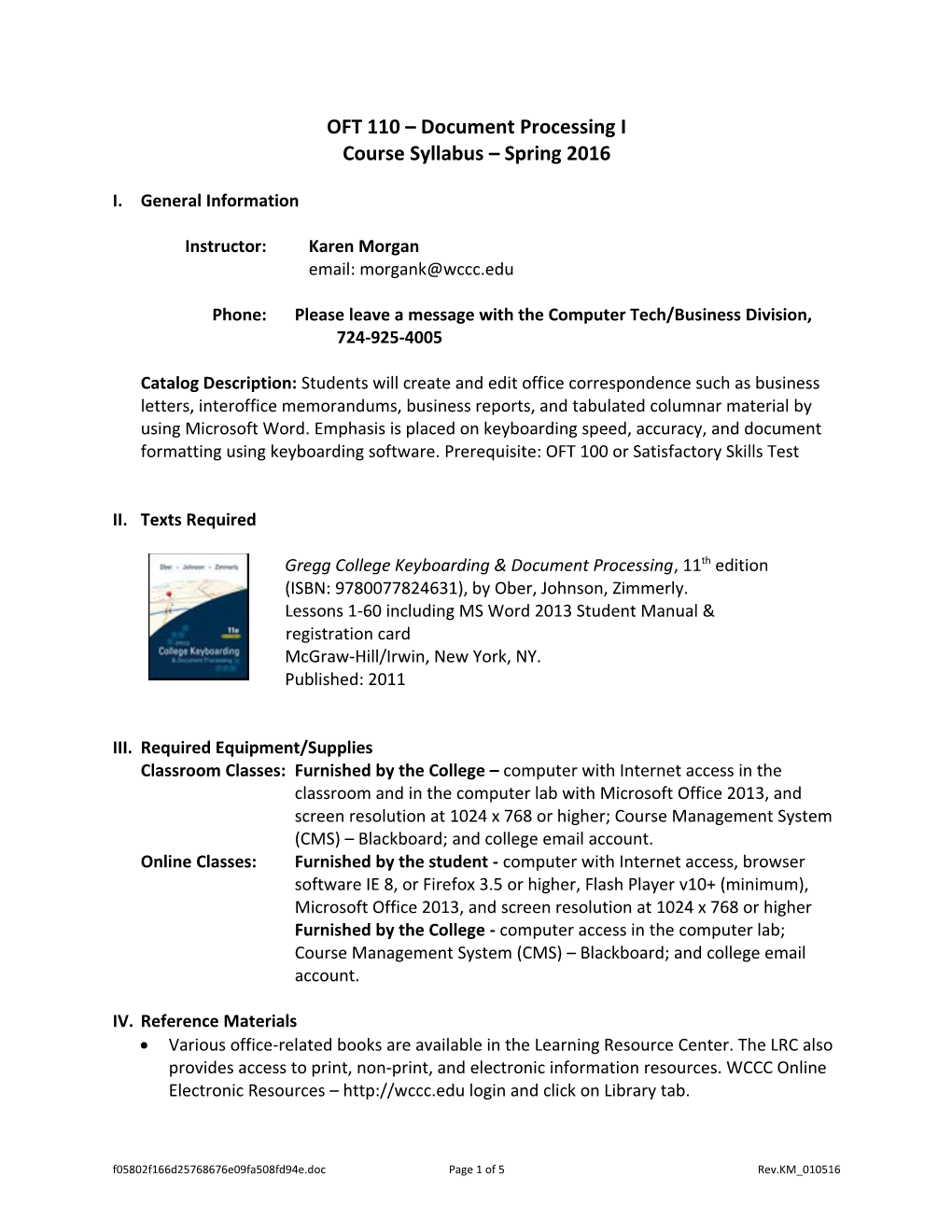 OFT 110 Document Processing I