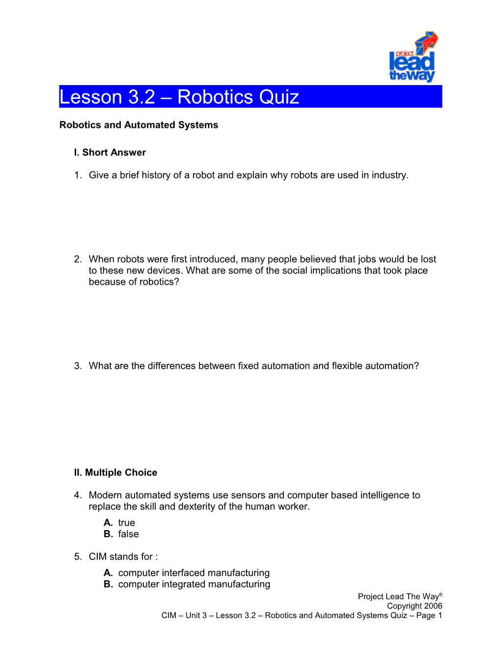 Lesson 3.2 - Robotics Quiz