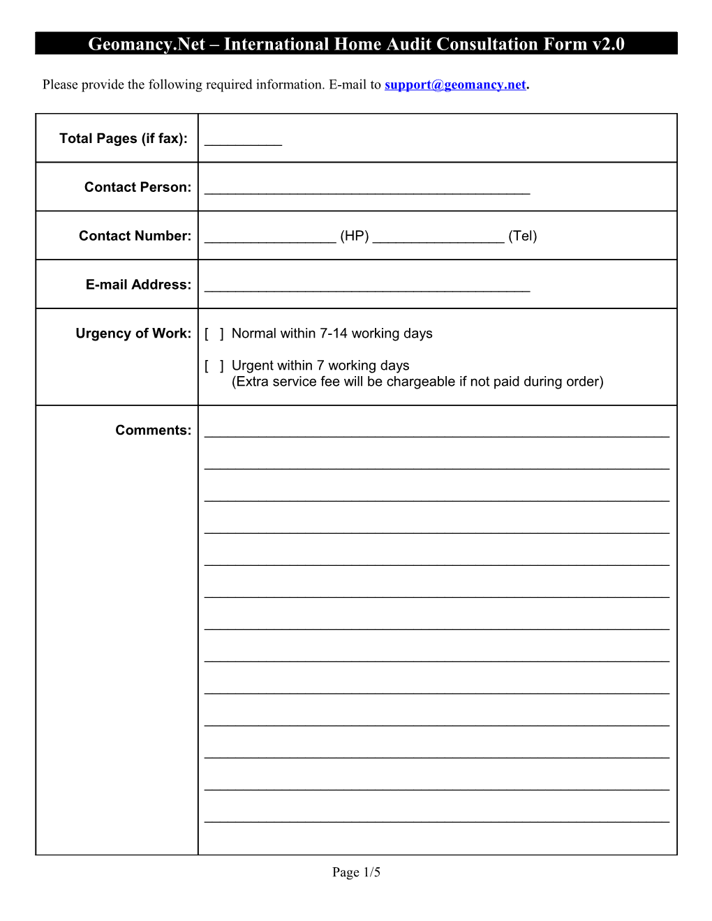 Home Audit Consultation Form