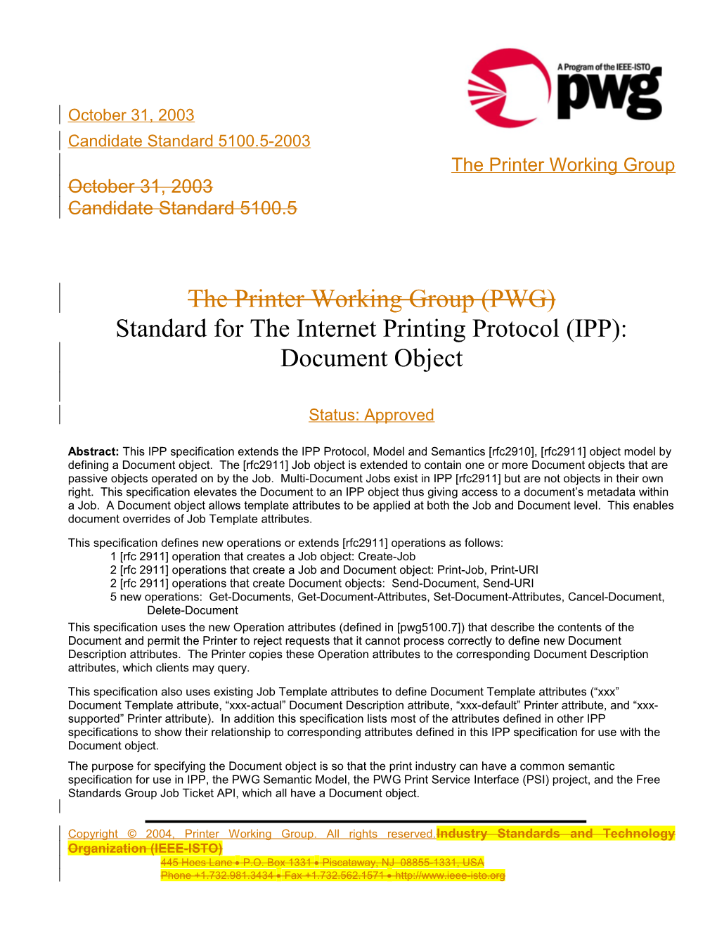 Standard for IPP Document Object