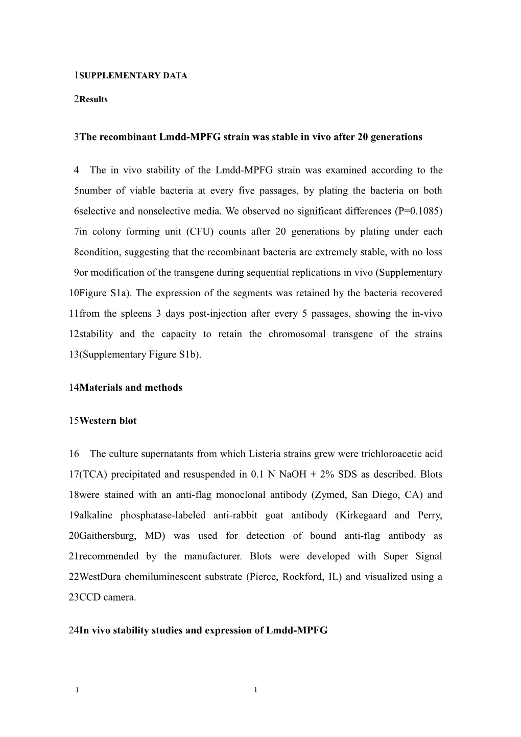 Therecombinant Lmdd-MPFG Strain Was Stable in Vivo After 20 Generations