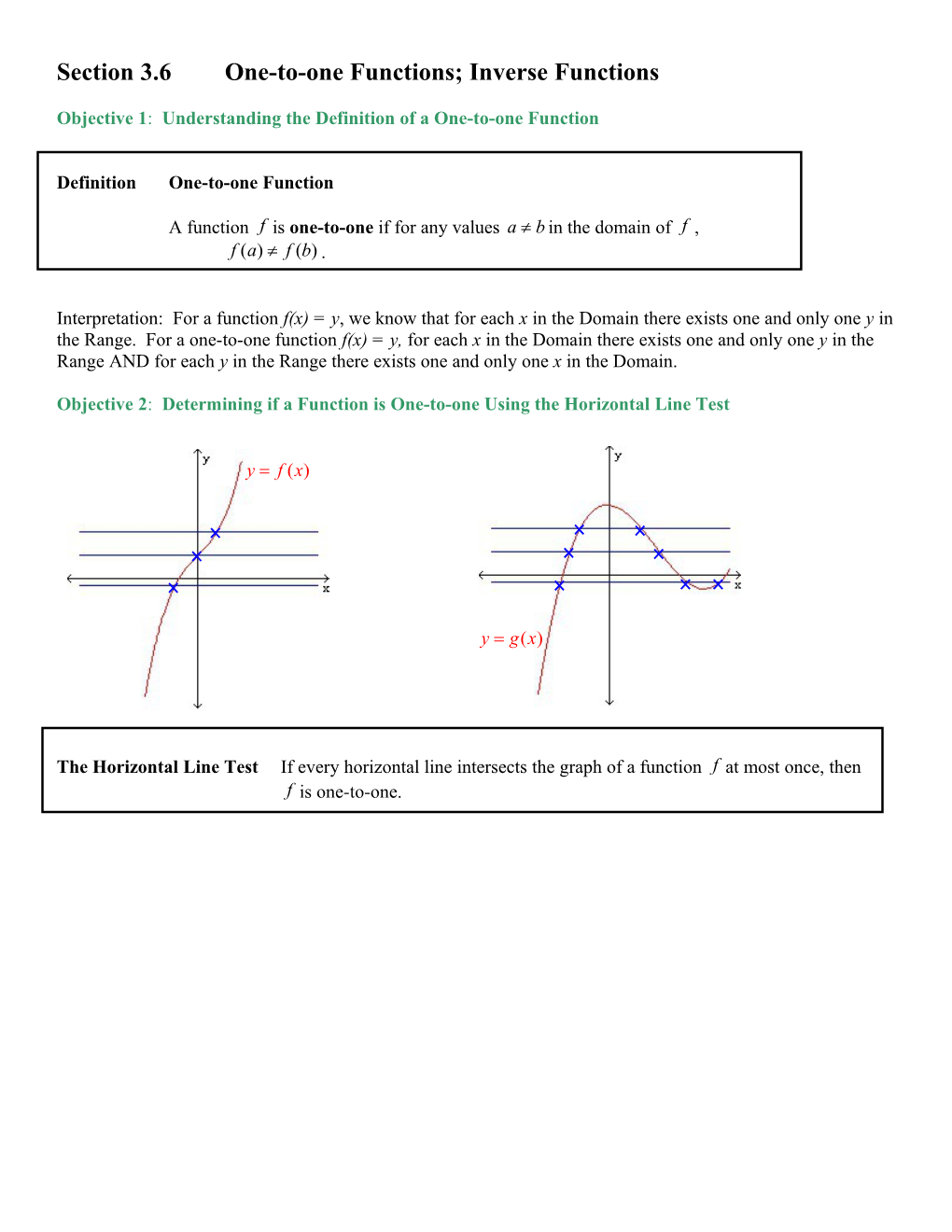 Section 3.6One-To-One Functions; Inverse Functions
