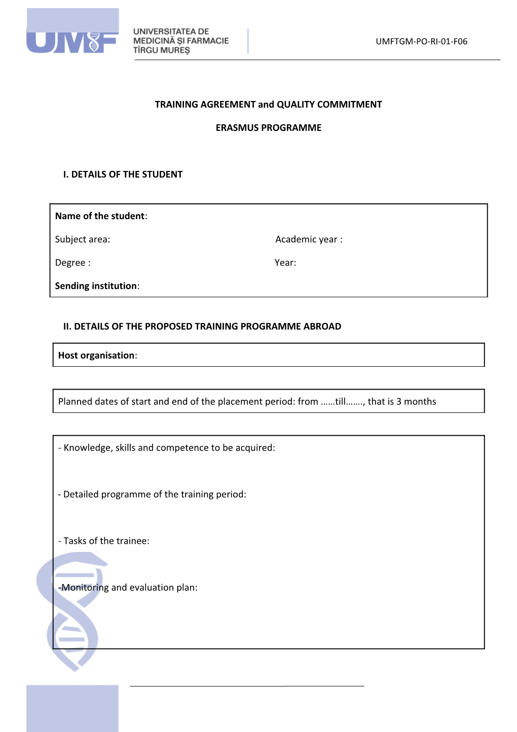 TRAINING AGREEMENT and QUALITY COMMITMENT