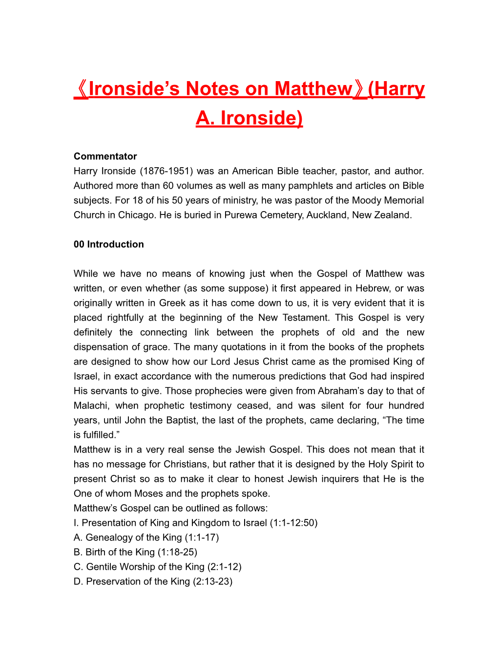 Ironside S Notes on Matthew (Harry A. Ironside)