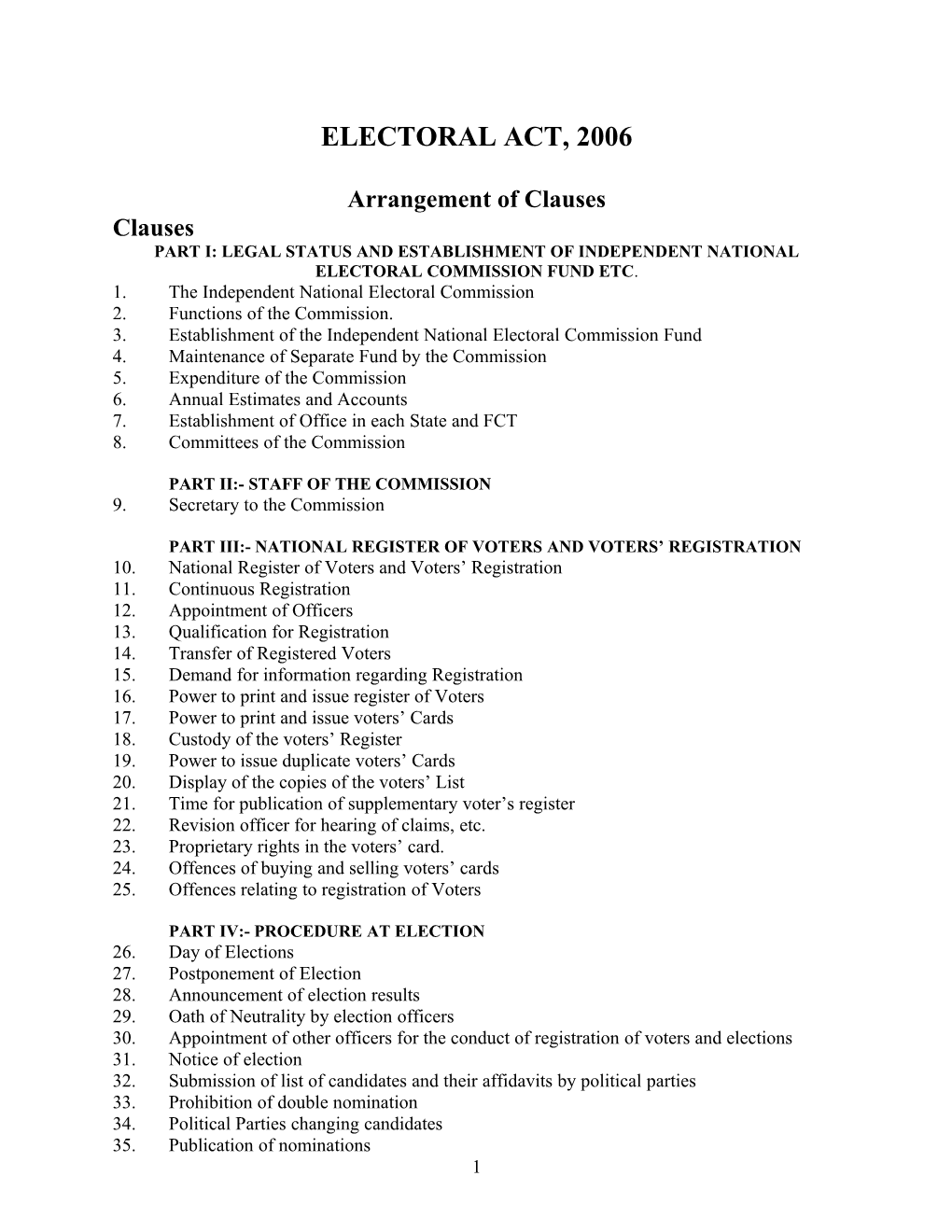 Part I: Legal Status and Establishment of Independent National