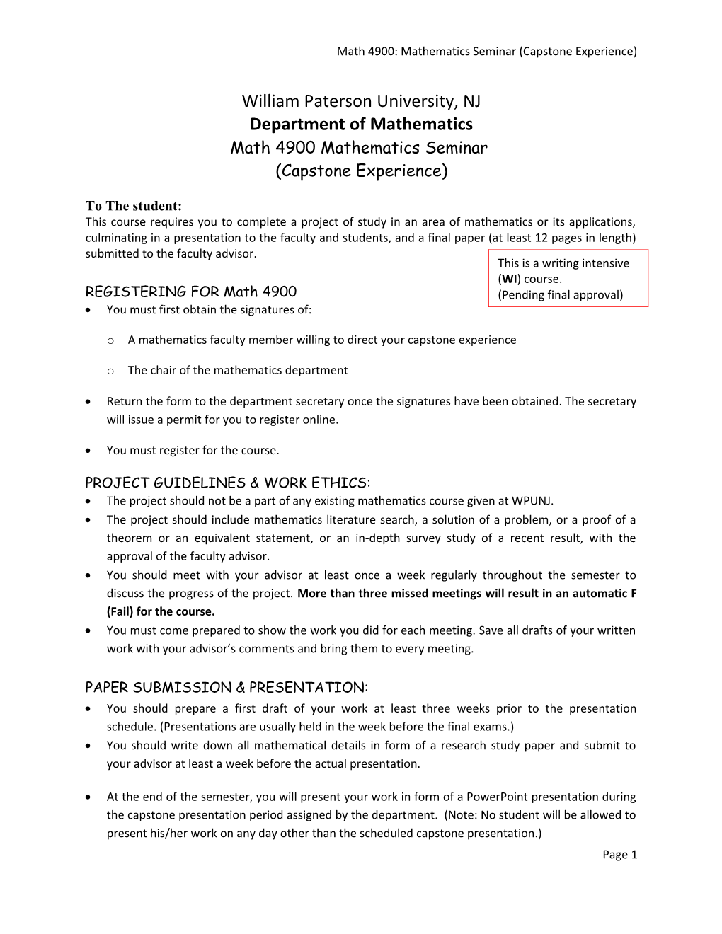 Math 4900: Mathematics Seminar (Capstone Experience)