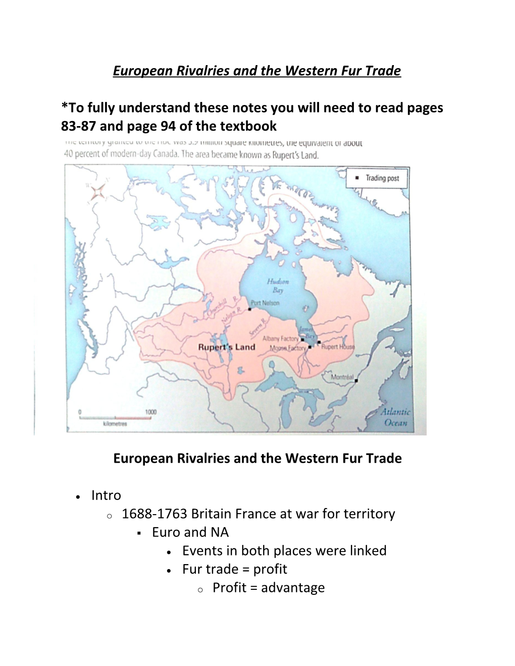European Rivalries and the Western Fur Trade