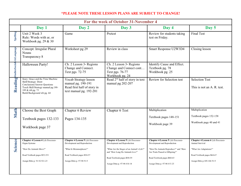 *Please Note These Lesson Plans Are Subject to Change