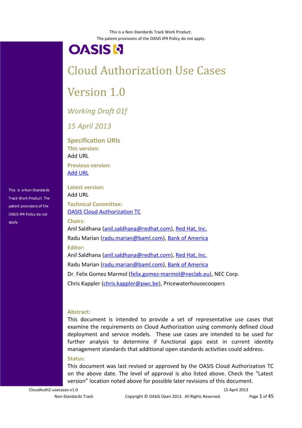 Identity in the Cloud Use Cases Version 1.0