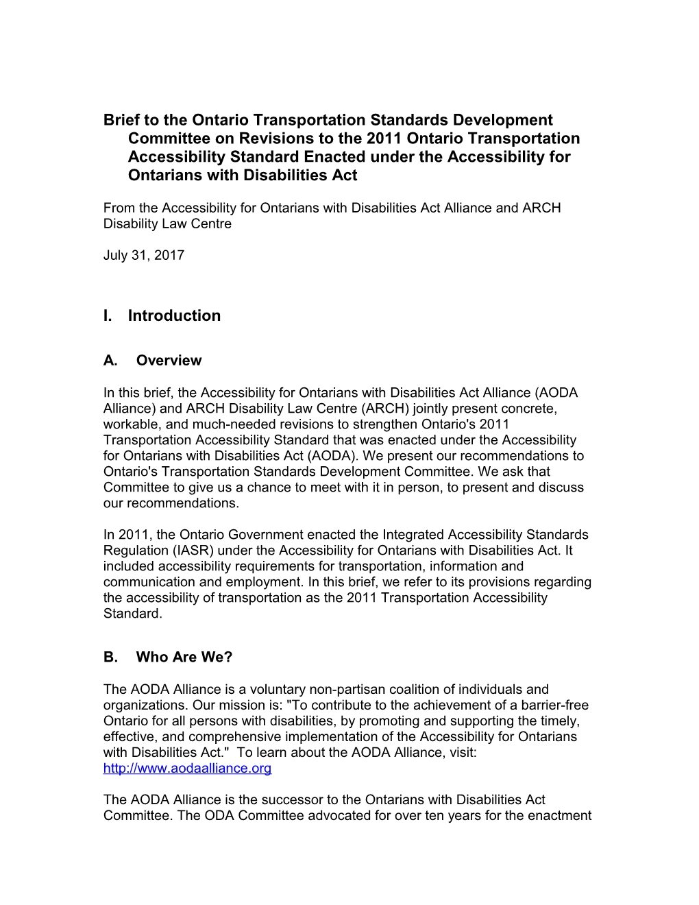 Brief to the Ontario Transportation Standards Development Committee on Revisions to The