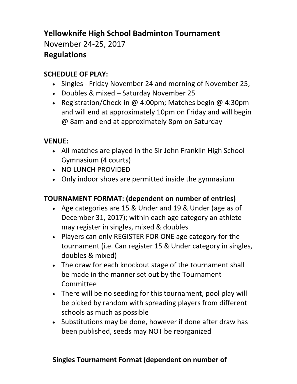 Yellowknife High School Badminton Tournament