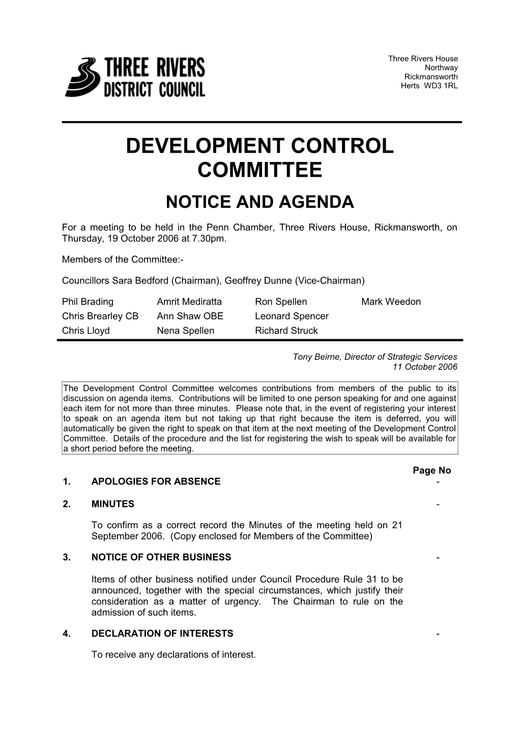 Report: Development Control 19.10.06: Agenda Contents