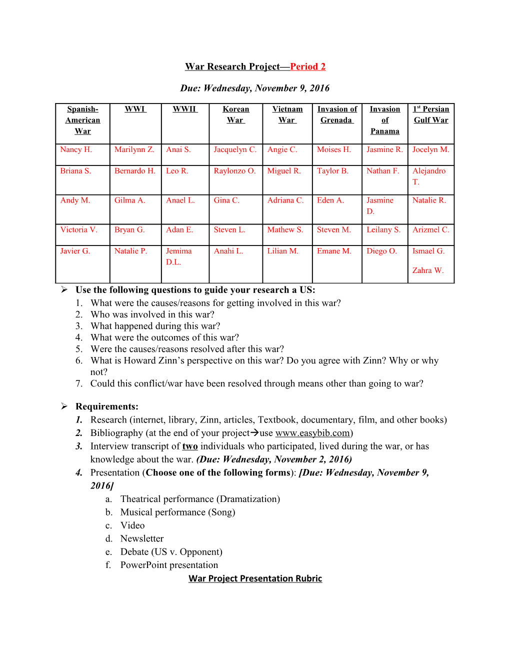 War Research Project Period 2