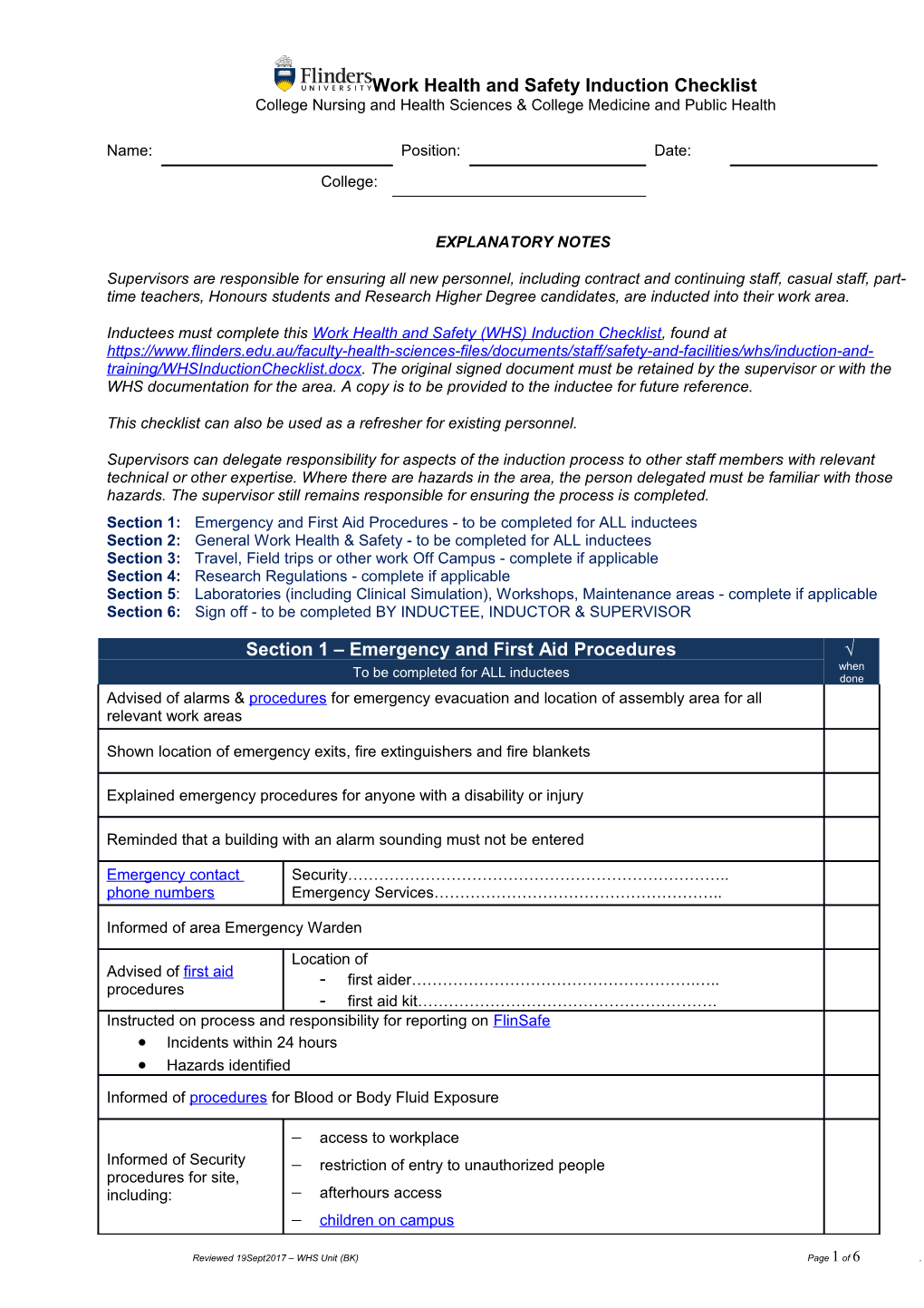 Maintenance Induction Checklist