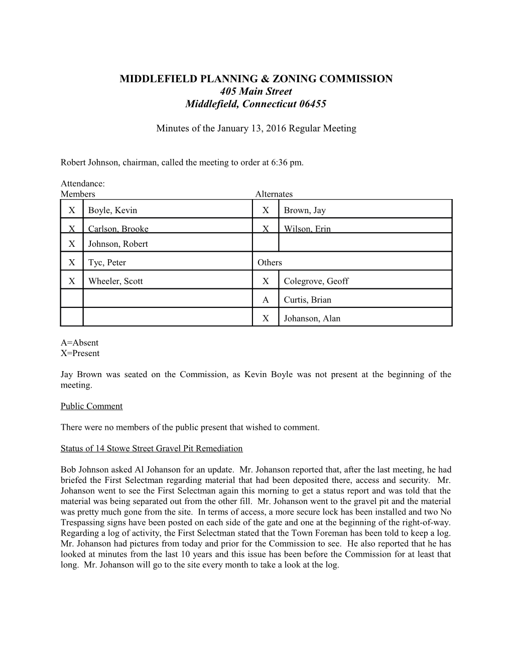 Middlefield Planning & Zoning Commission