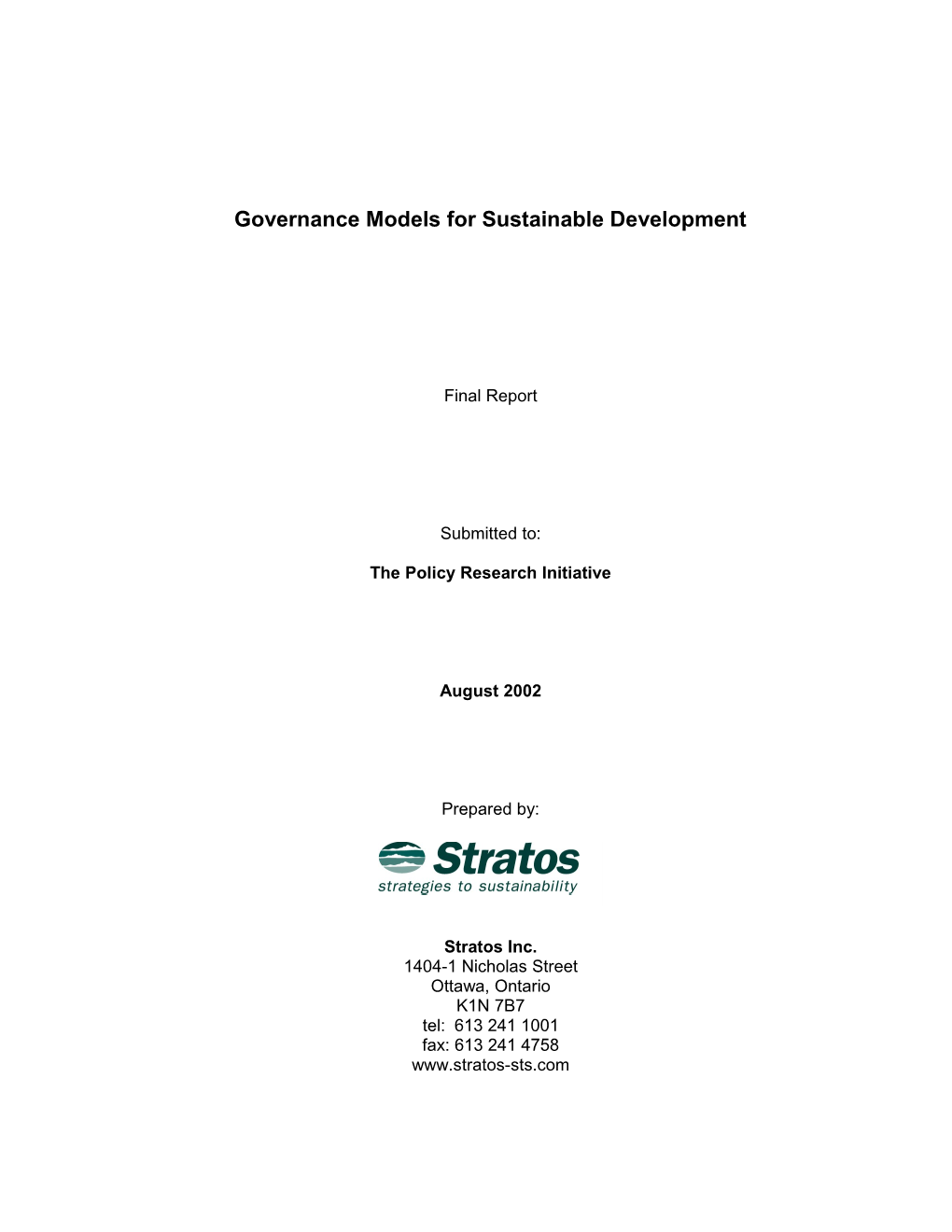 Governance Models for Sustainable Development