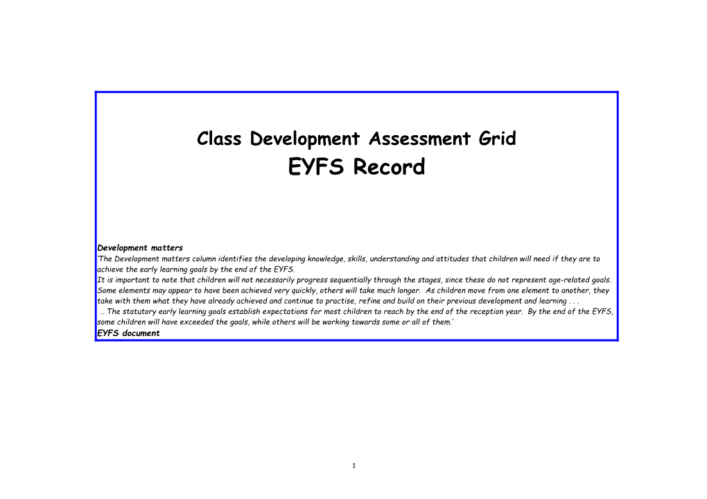 Class Development Assessment Grid
