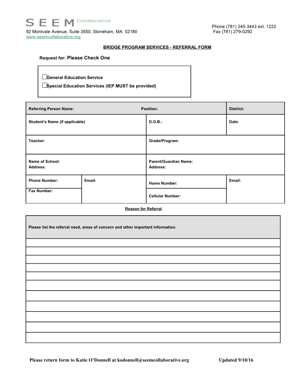 Service Referral Form